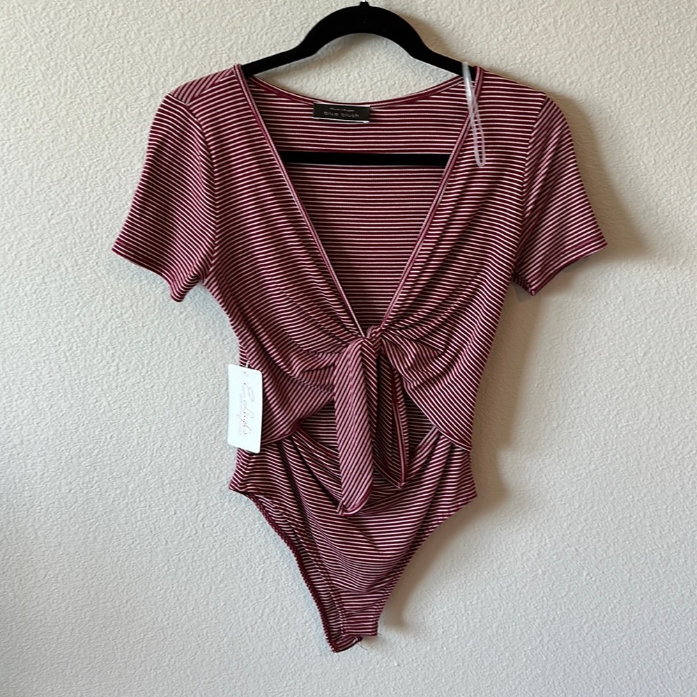 Blue Blush Red / Maroon striped onesie.